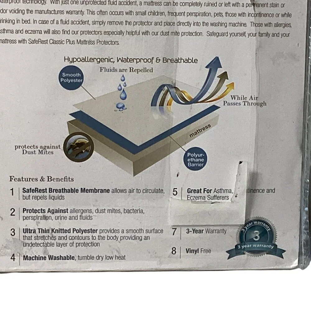 SafeRest: Classic Plus Mattress Protector, Size Twin XL